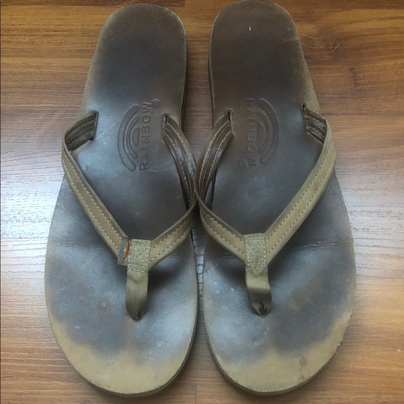 Rainbow Men's Tan Leather Flip Flops - Picture 1 of 4